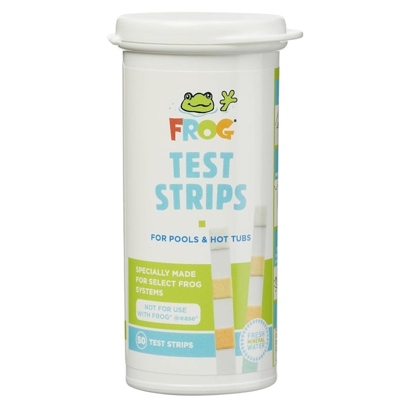 Frog Test Strips for Pools and Hot Tubs - Test Strip with Accurate Indicator for Free Chlorine or Bromine Levels, pH, Total Alkalinity and Total Hardness - Easy Water Testing - 50 Test Strips - Image 1